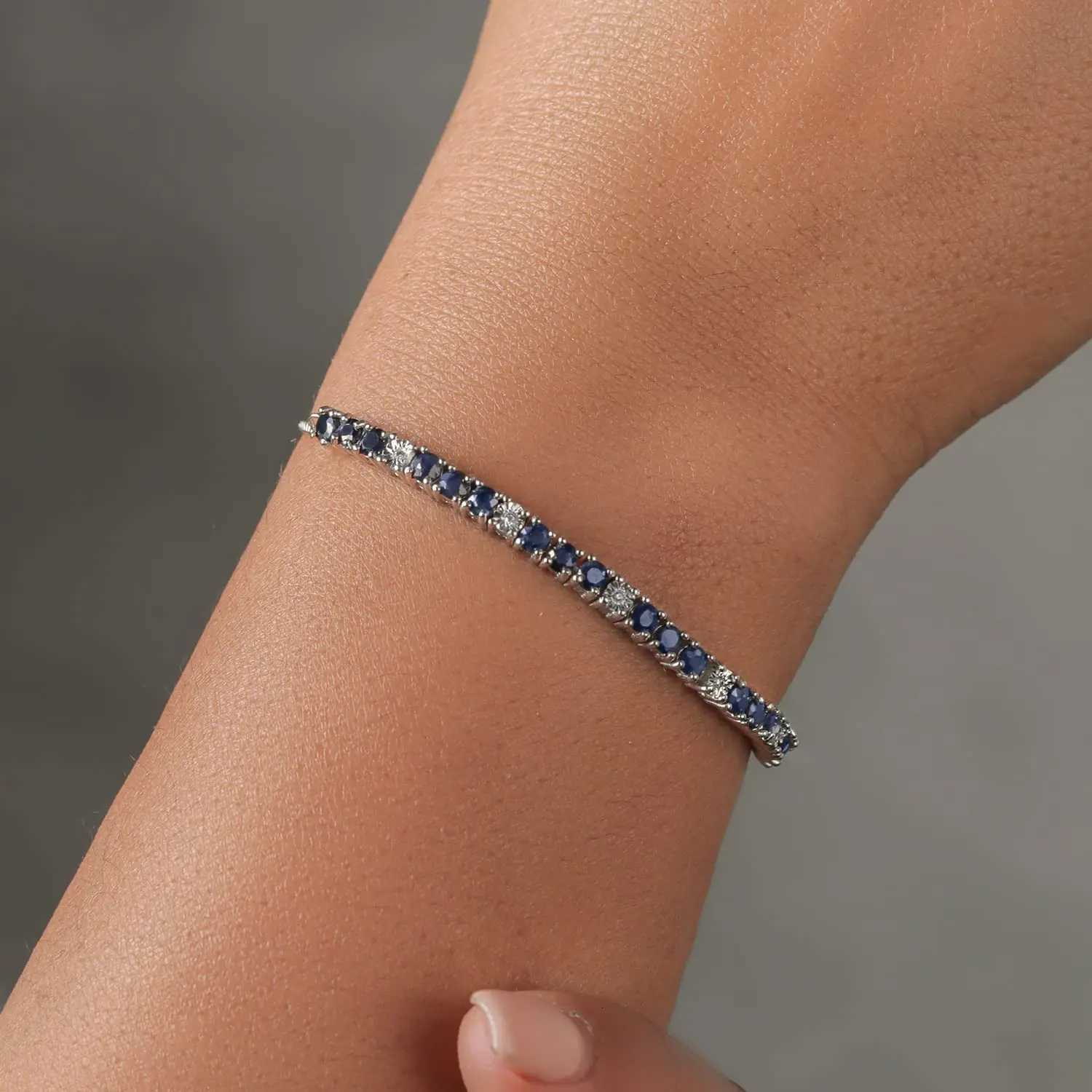 925 Sterling Silver Bracelet With Zircon Blue Crystal Simple Design Bracelet Fine Jewelry Party Valentines Day Gifts For Women W250904