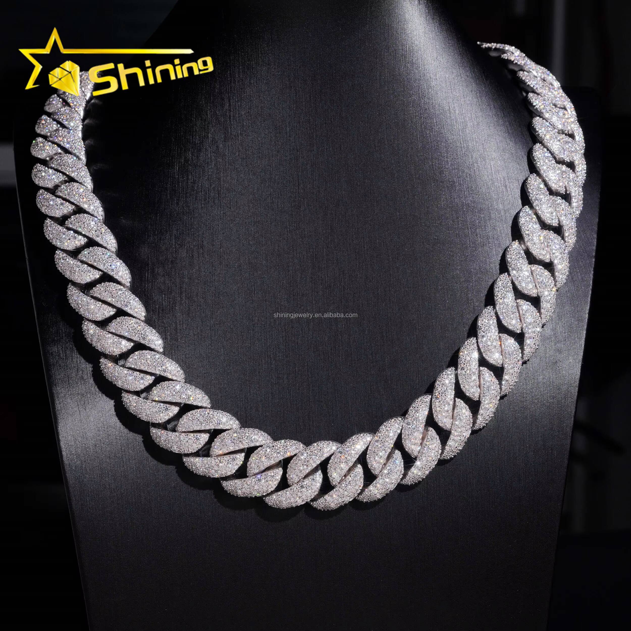 Hot Selling 15mm 16mm 18mm 20mm 22mm Big Size Rapper Jewelry Iced Out Moissanite Moon Shape S925 Hip Hop Miami Cuban Link Chain
