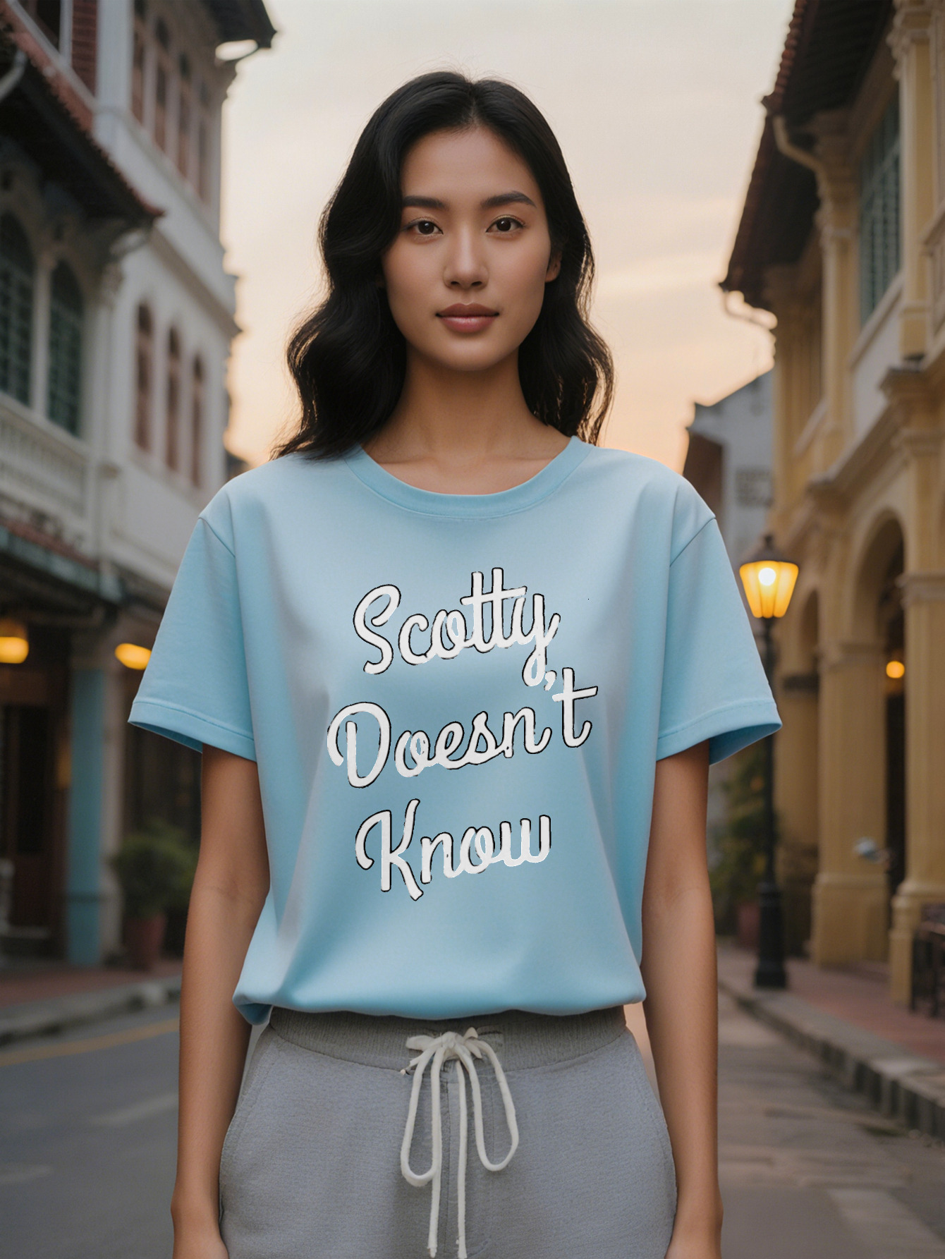 Large XL Lady Casual Graphic T Shirt Black Scotty Doesn't Know Bold Round Neck Tee Breathable Summer Top High Quality Washable Plus Size