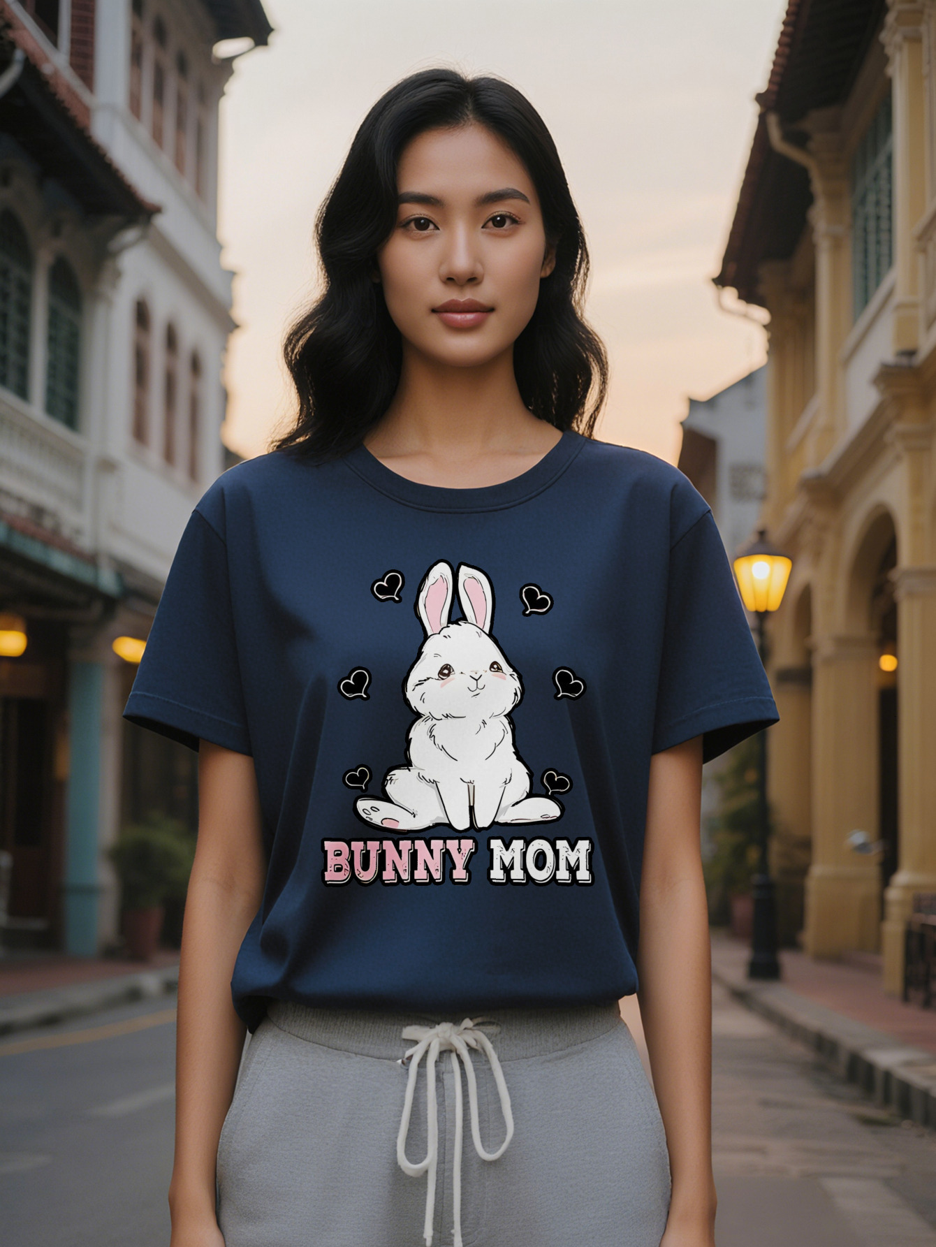 Large XL Women's Casual Versatile Round Neck T-Shirt with Rabbit Heart Print Design, a Great Gift for Women Plus Size
