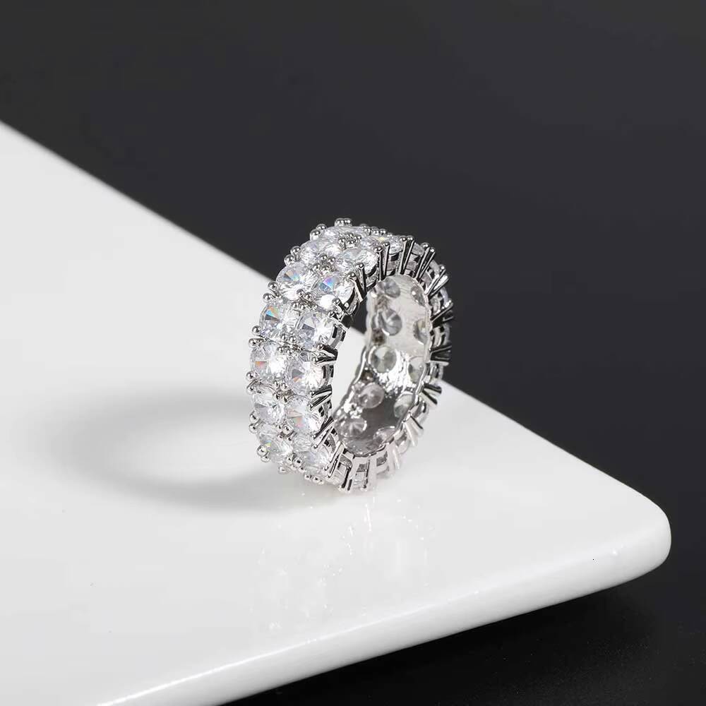 NUOYA Iced Out Tennis Ring Gold Plated Moissanite Moissanite Stone Finger Ring Hip Hop Jewelry for Women