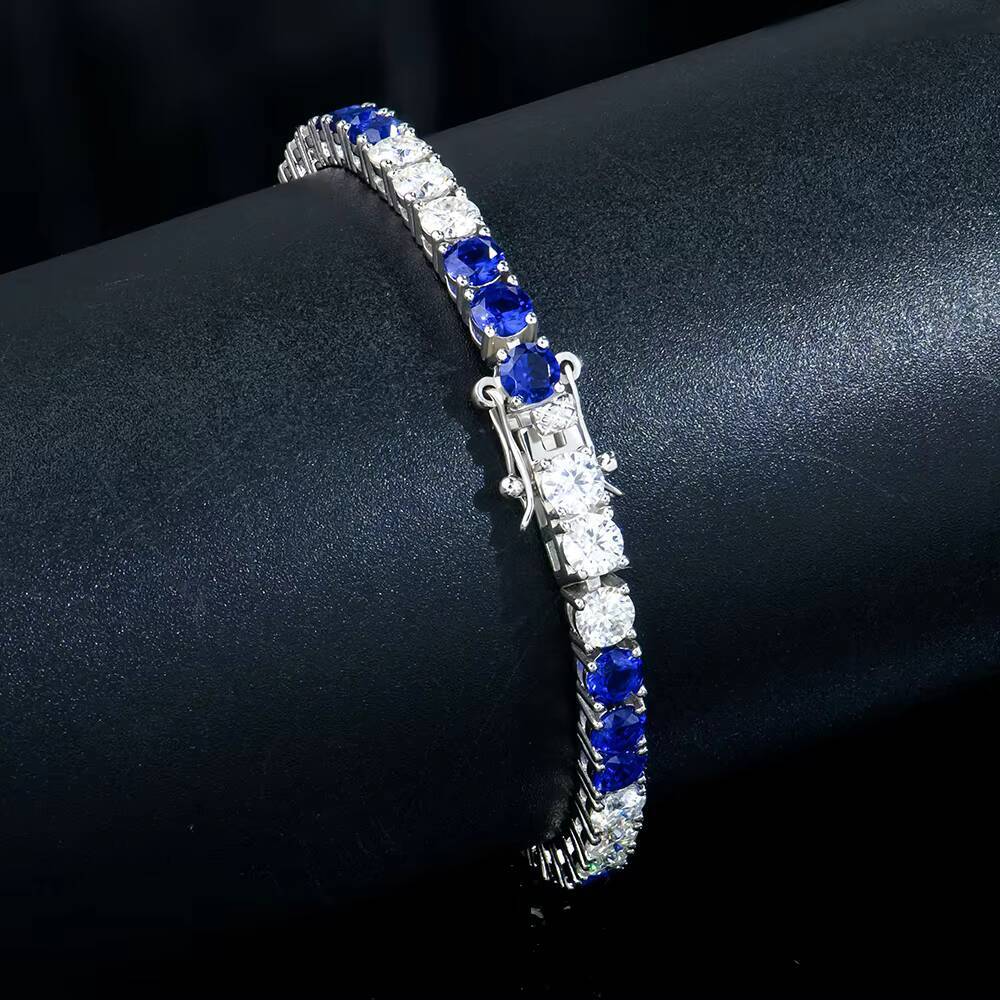 Round 4mm MoissaniteNano Tennis Bracelet Iced Out Sterling Silver Tennis Moissanite Bracelet Trendy Jewelry for Man and Women