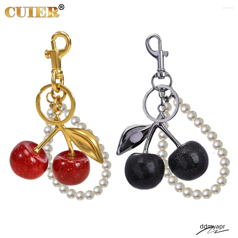 Keychains 1Pc Cute Pearl Bracelet Cherry Fruit Keychain Bag Charm Black Red Jelly Ddmyday Cherrys Key Chain Ddmyday