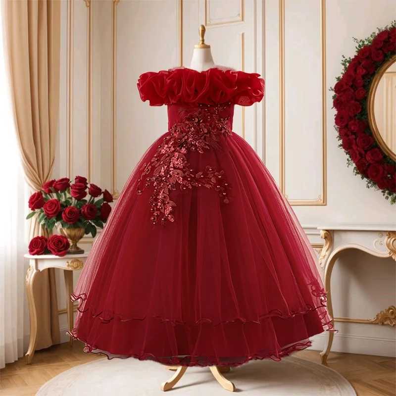 Floral Mesh Dress for Kids Girls White Formal Gown for Valentines Day ParTY Wedding Prom Ball Performance Elegant Fancy Z250904