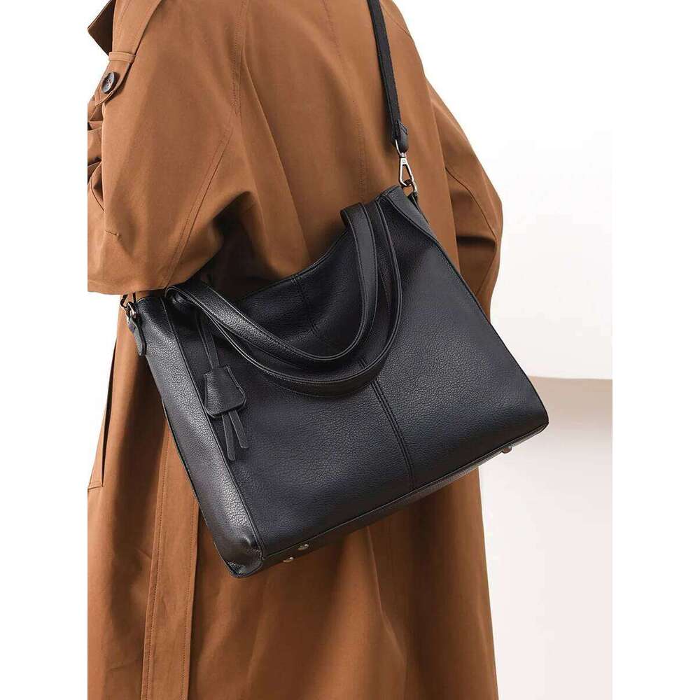 Designer Bag Vintage Soft Leather Solid Color Women's Shoulder Fashion Black Brown Tote Large Capacity Versatile Commuting Shopping Bags