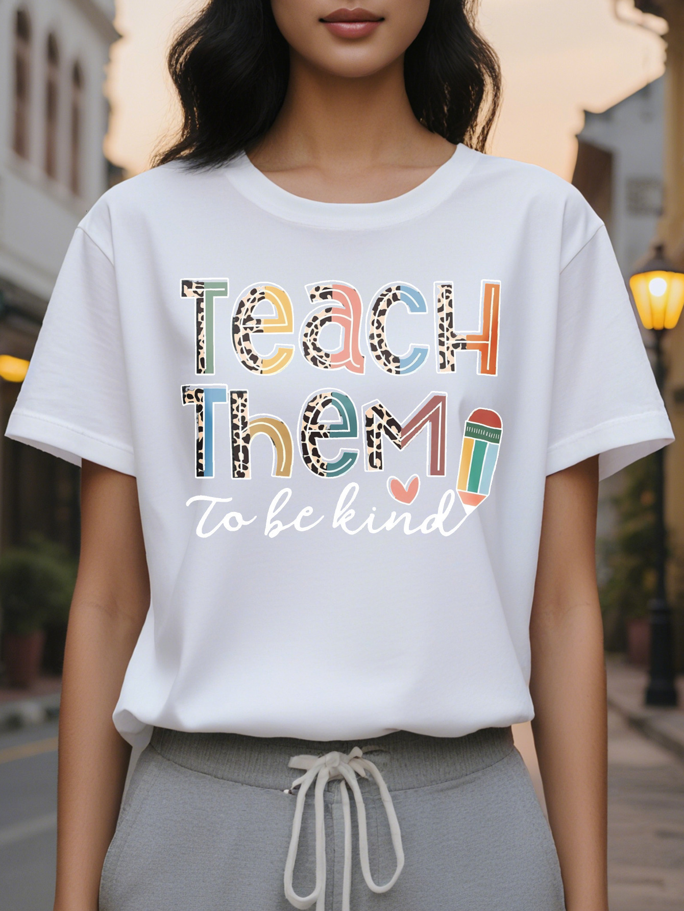 Vibrant Teach Them Print Crew Neck Short Sleeve T-Shirt Soft Breathable Relaxed Fit Perfect for Spring Summer Women