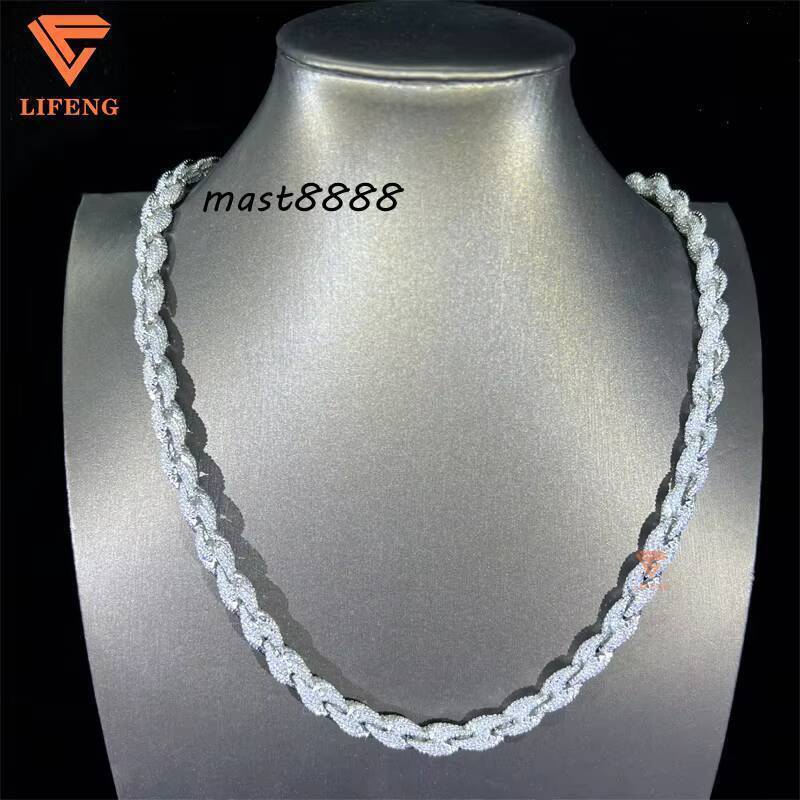 8mm 925 Silver Luxury Hip Hop Mens Rope Chain Necklace Pass Diamond Tester Moissanite for Gift Engagement Full Iced VVS1