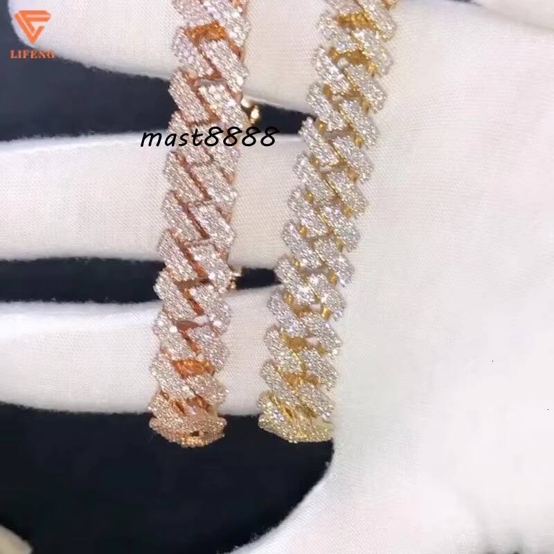 Lifeng Jewelry Miami Moissanite Cuban Link Chain Ice 2 Rows 3 Rows Men Women Sterling Silver Cuban Chain Bracelet