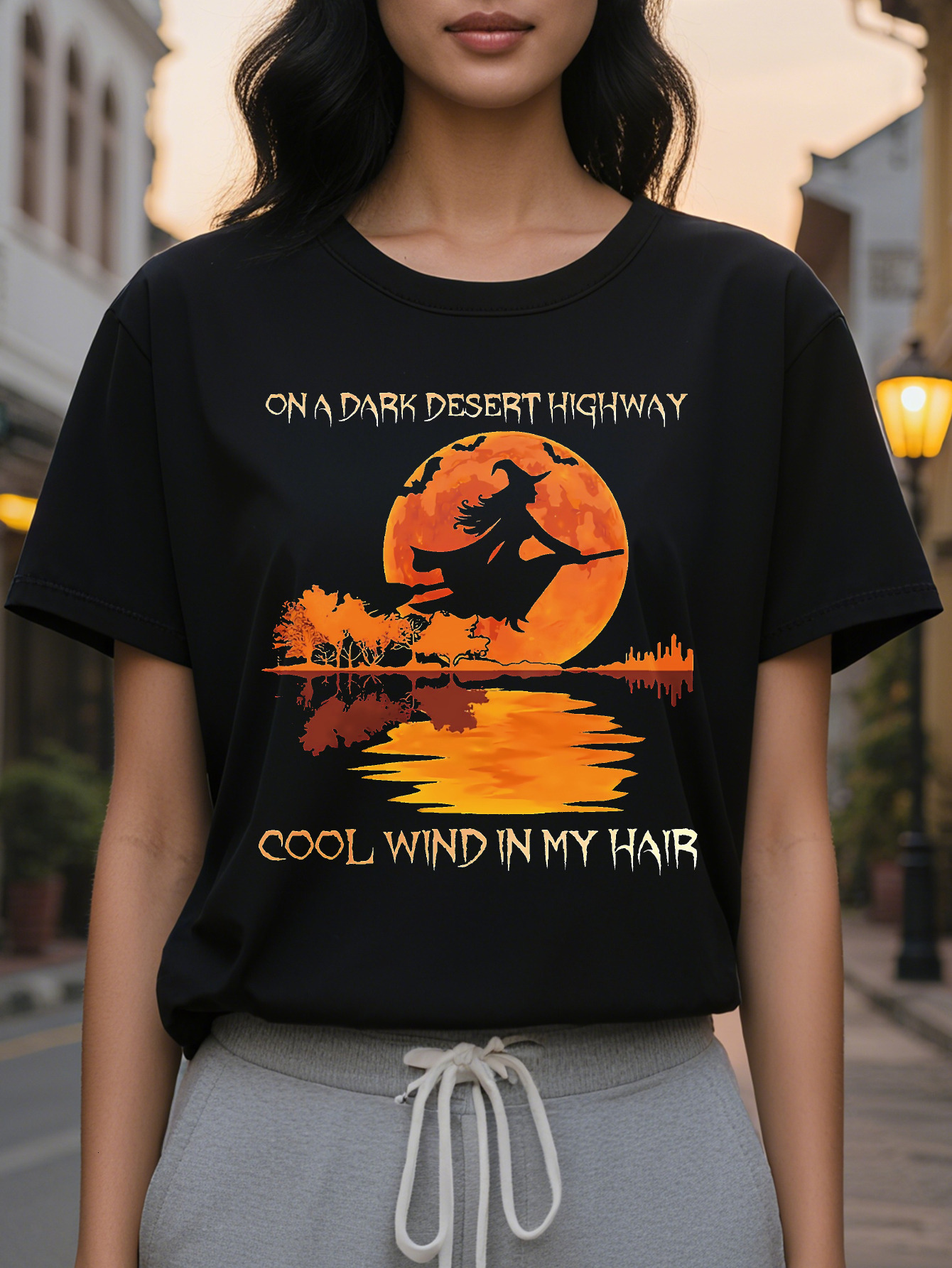 Plus Size Wind in My Hair Halloween Women Sleeve Letter Print Micro Stretch Top