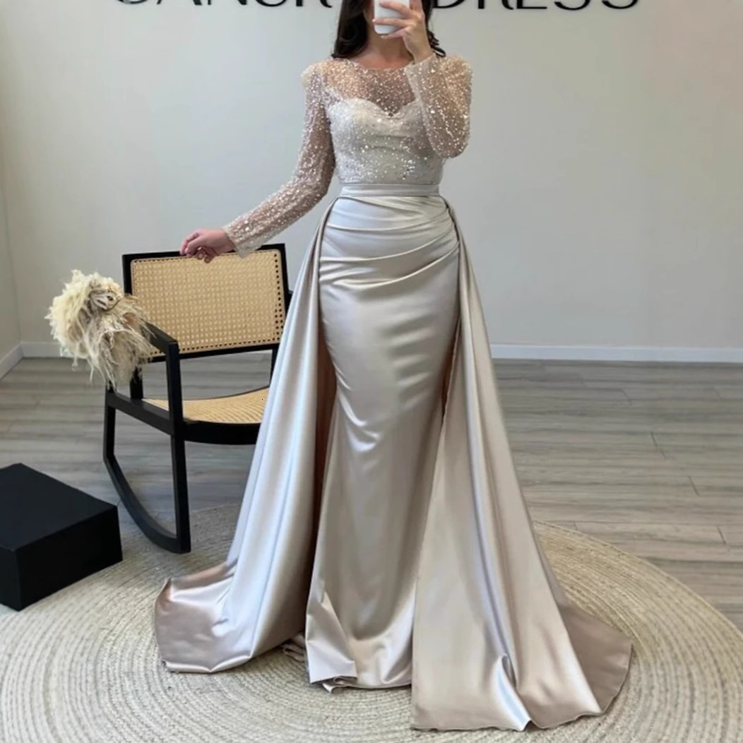 2025 Womens Banquet Long Sleeve Elegant Socialite Annual Meeting Host Queen Sequin Evening Dress