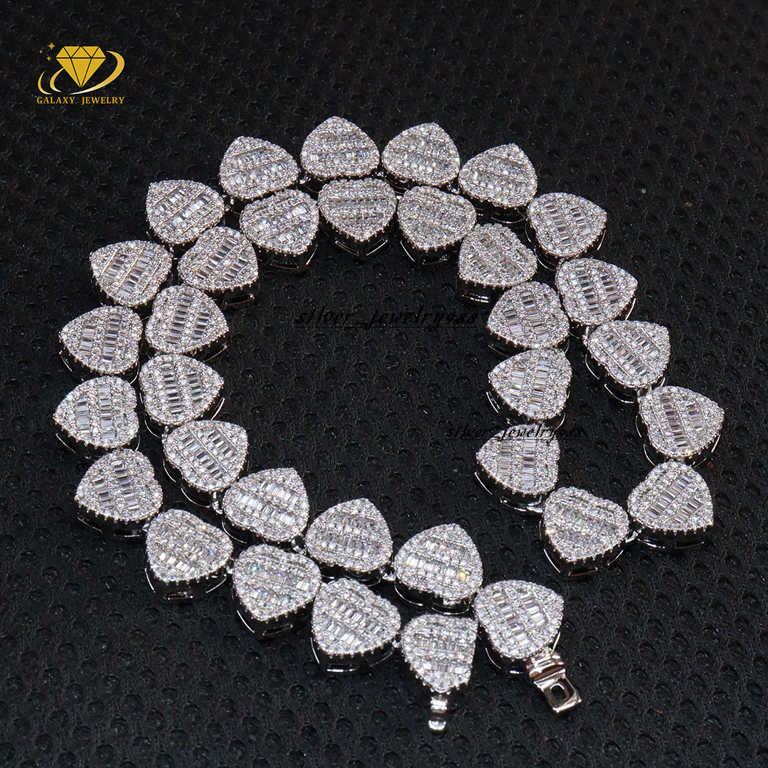 Custom Made Heart Baguette Tennis Choker 925 Silver 13mm Women Hip Hop Moissanite Diamond Tennis Iced Out Necklace for Gift