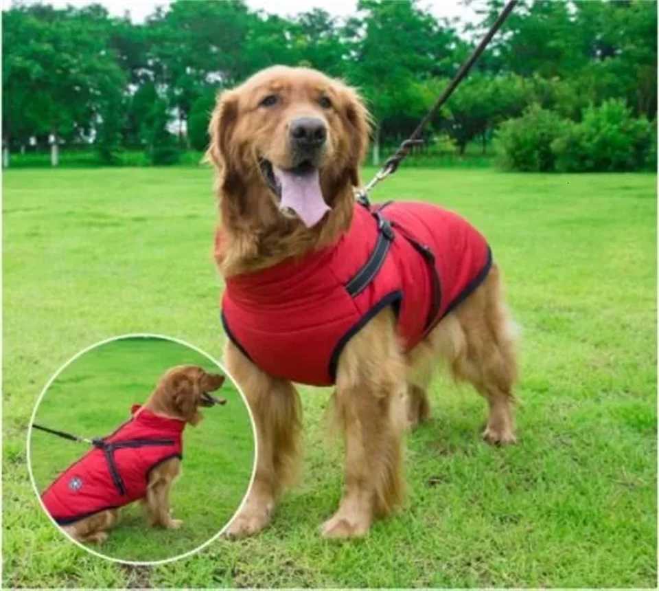 Large Pet Dog et With Harness Winter Soft Warm Dog Clothes Labrador French Bulldog Waterproof Coat Outfit Vest For Dogs W250904