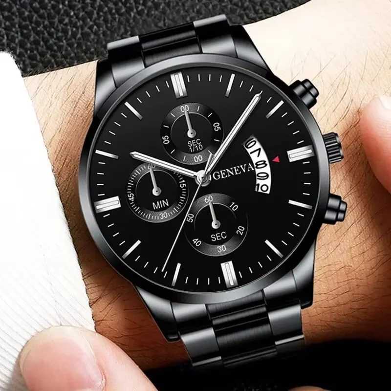 3PCS Mens Watch Set Business Trend Classic Round Dial Quartz Watch Bracelet Necklace Set Perfect Gift for Friends or Dad X250904