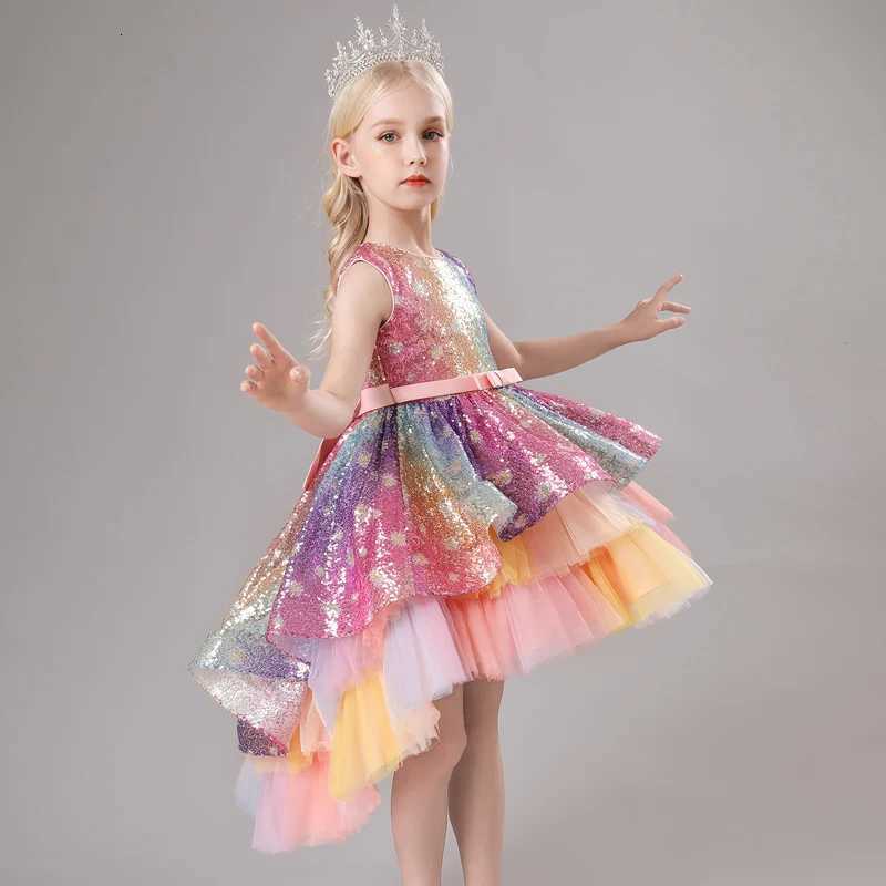 S002 Childrens Dress Trailing Princess Spot Pink Girls June 1 Performance Summer New 2023 Lace Color Matching Mesh Z250904