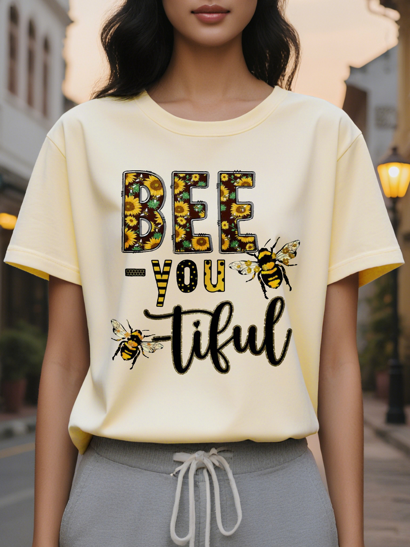 Women s Sleeve Sweater Bee You tiful Pullover Beekeeping Design White Casual Top Suitable for Daily and Halloween
