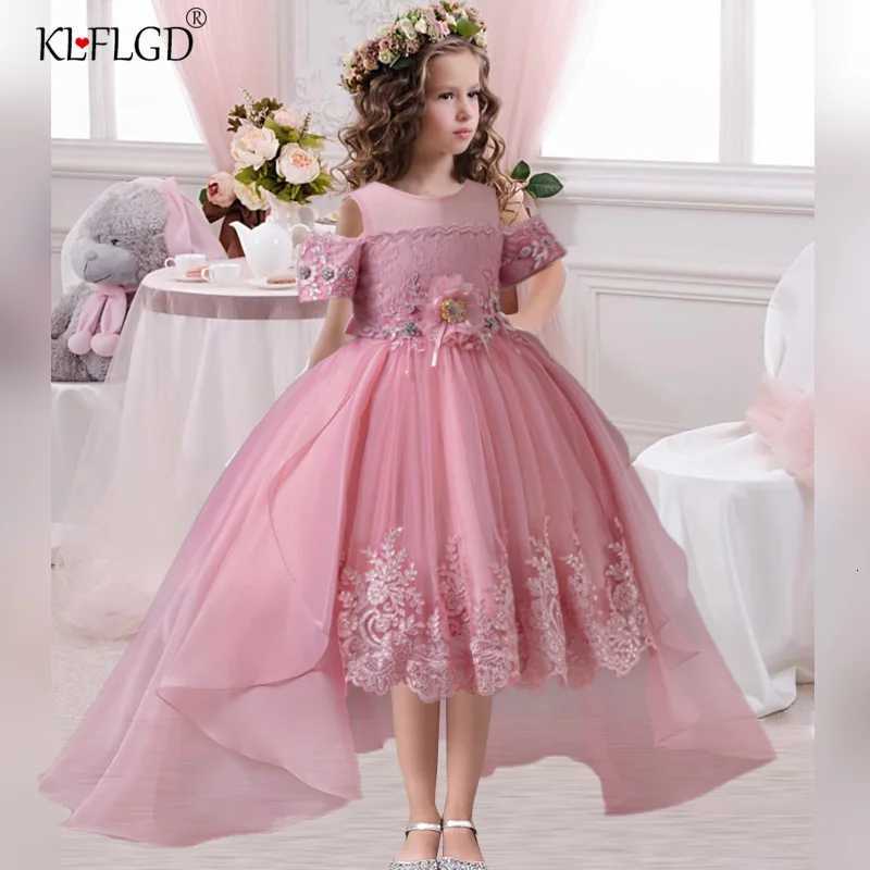 2025 New Summer Flower Girl Graduation Performance Tailcoat Embroidered Party Dress Trailing Tulle 3-11 Years Old The Girl Dress Z250904