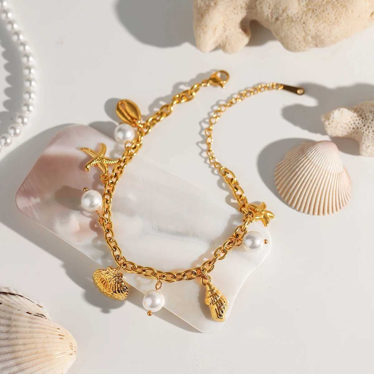 Yori Ocean Style Summer Accessories Shell Pearl Shell Drop Chain Bracelet Bangle Stainless Steel High Quality Jewelry Y250904