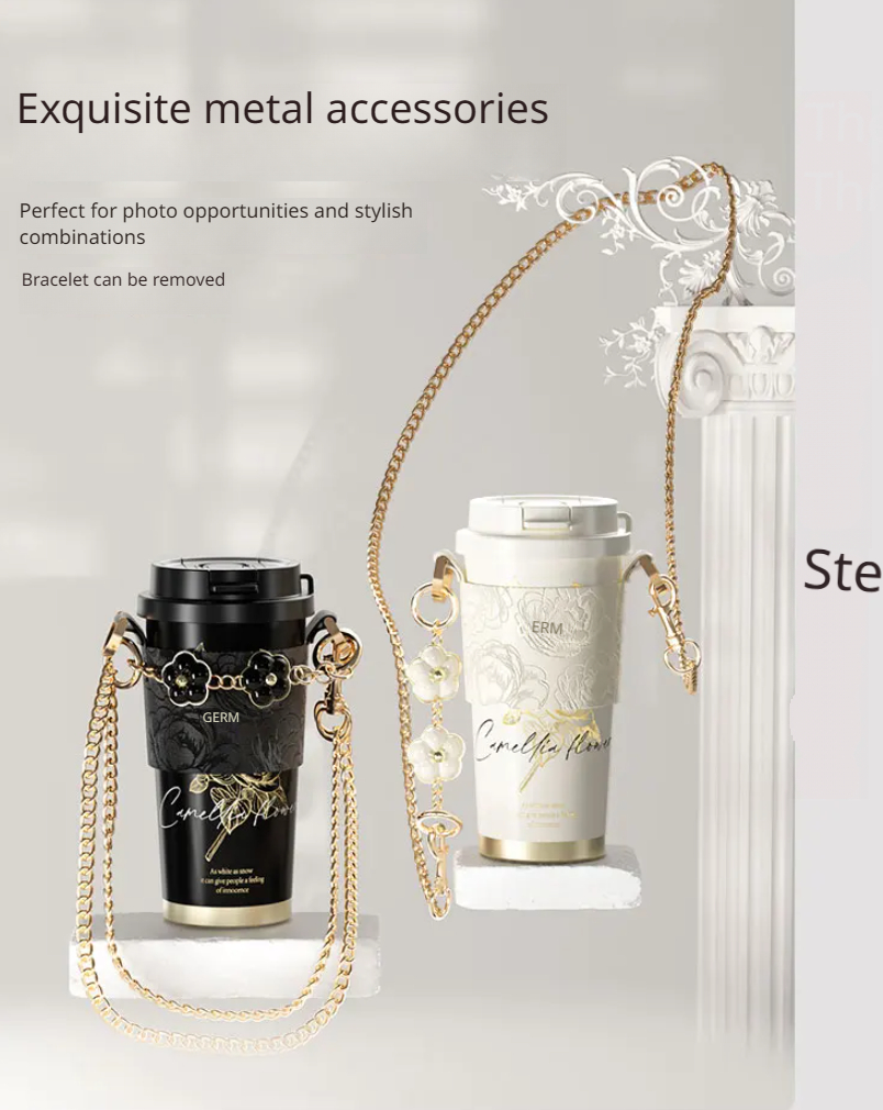 Designer Ceramic Mugs Coating Lined 100% Leakproof Vacuum Insulated Tumbler with Lid and Straw Luxury Iced Tea or Coffee Smoothie Water Bottle