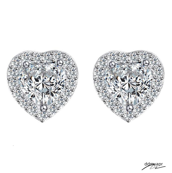 Simple Fashion Stud Earring Jewelry Sterling Sier White Pink 5A Cubic Zircon Heart Shape Dia Promise Ddmyday Gemstones Women Hollow Earrings Gift Ddmy
