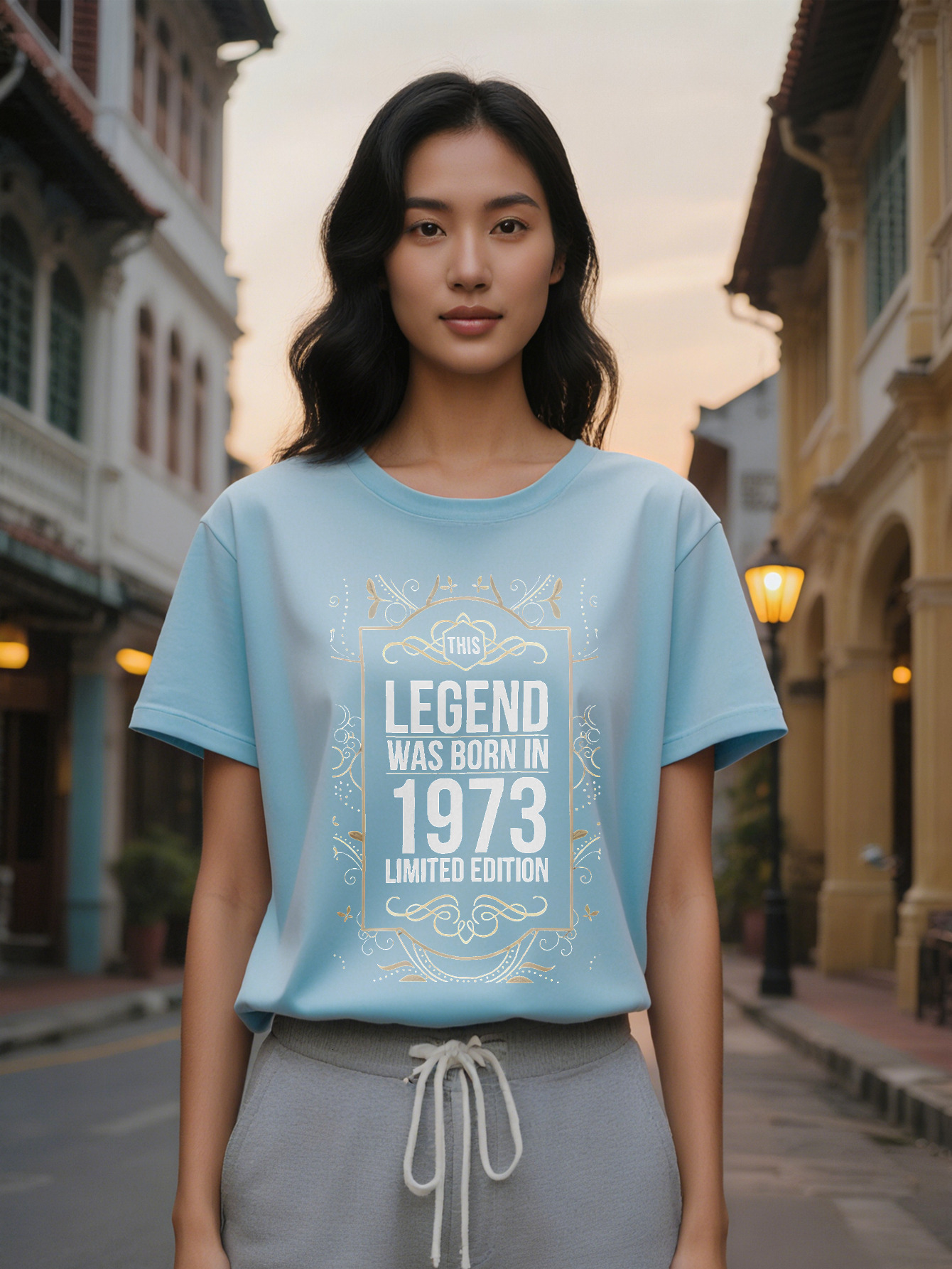 Lady Graphic T-Shirt Black with Golden Print This Legend Was Born in Limited Edition Design Casual Round Neck