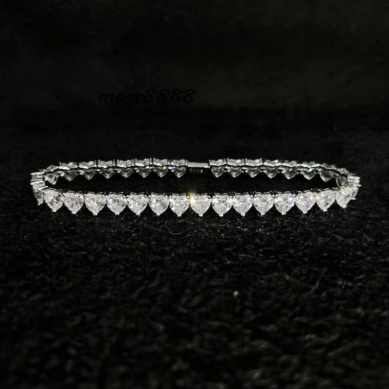 New Arrival Bling Heart Shape Tennis Bracelet 925 Sterling Silver Cubic Zirconia Jewelries for Women Men for Gift Party