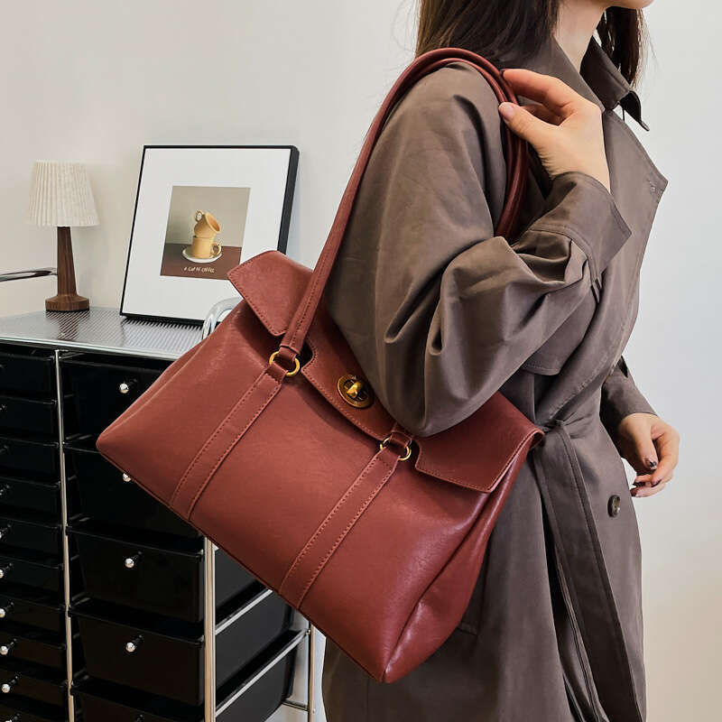 2025 Spring Autumn Vintage Fashion Underarm Tote Bag Women's Cross Border Trend Minimalist Casual Single Shoulder PU Bag