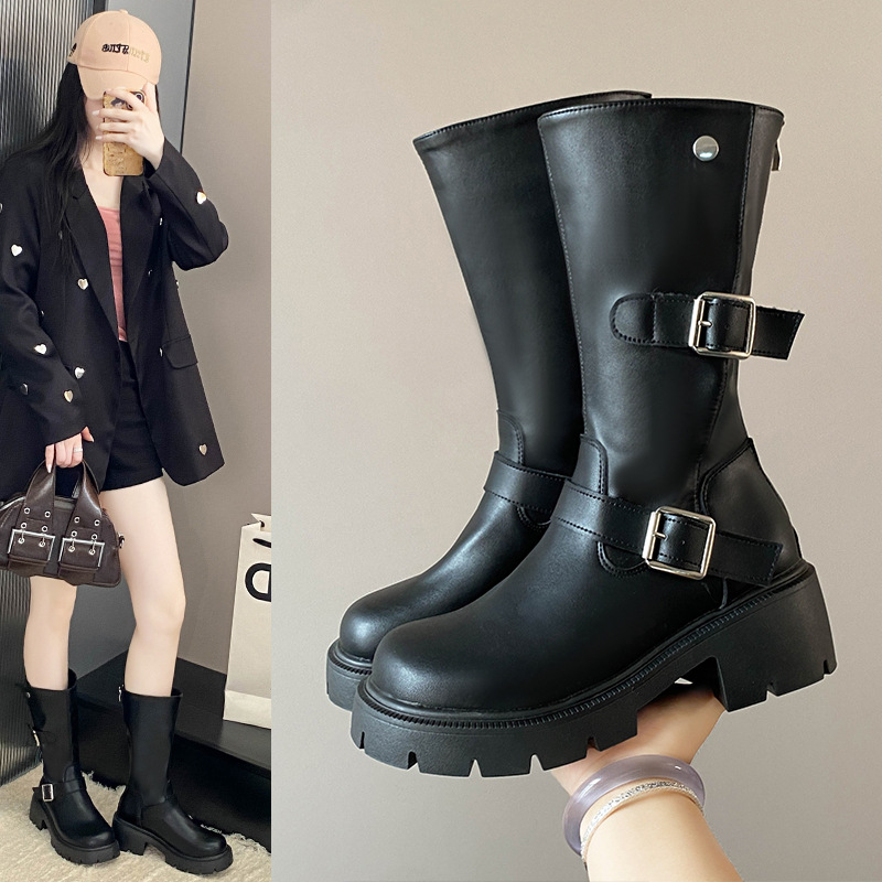 Free shipping designer Boots Black retro thick soled thick heel Martin boots for women 2025 new British style midsole boots comfortable fit easy to we