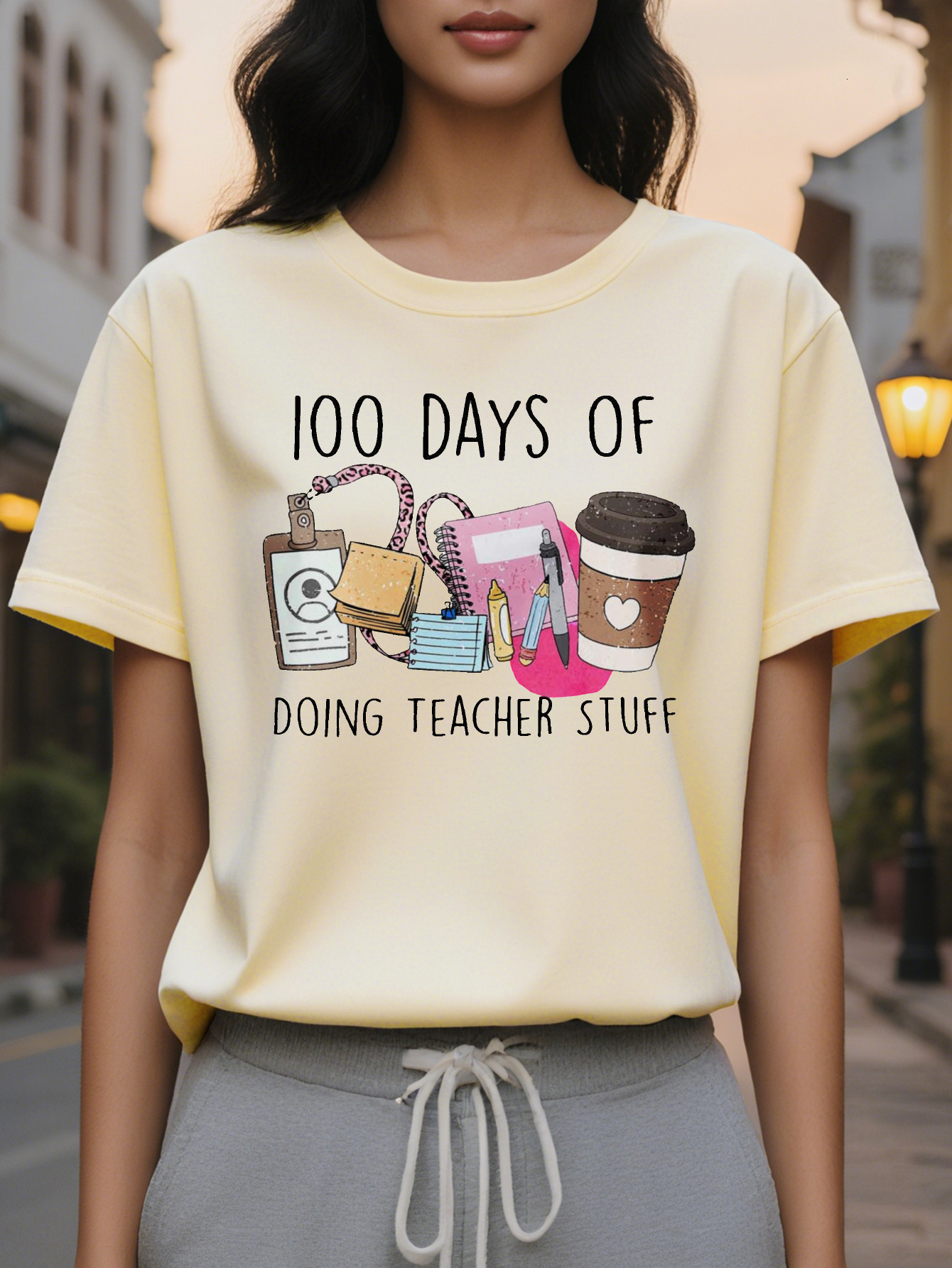 Ladies elegant sleeve round neck casual top cotton with letter pattern, square meters, regular length suitable for