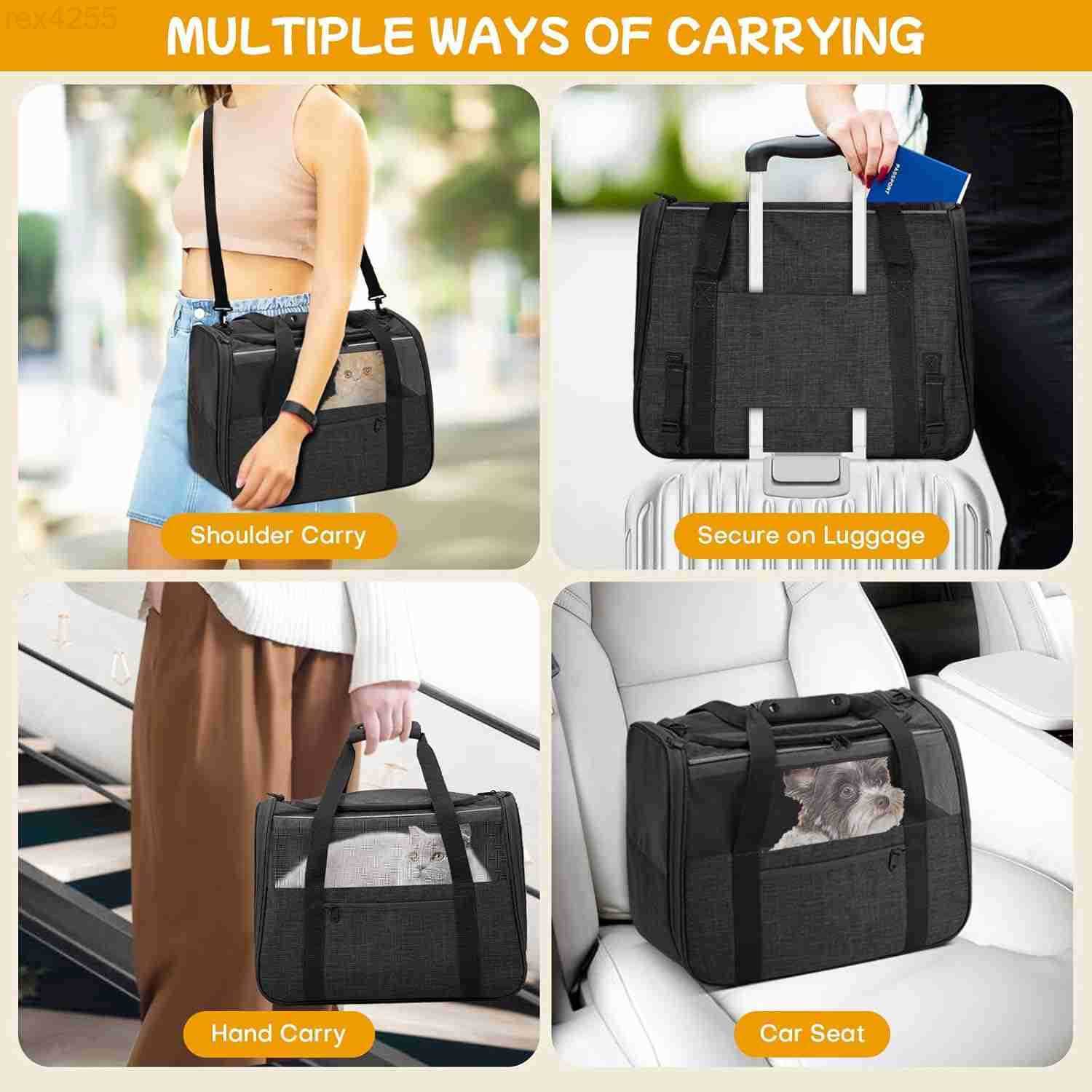 Cat Carrier SoftSided for Big Medium Cats Dog Carriers for Small Dogs Airline Approved Pet Travel Carrier for Cats Puppies up to 15Lbs with Safety Zip