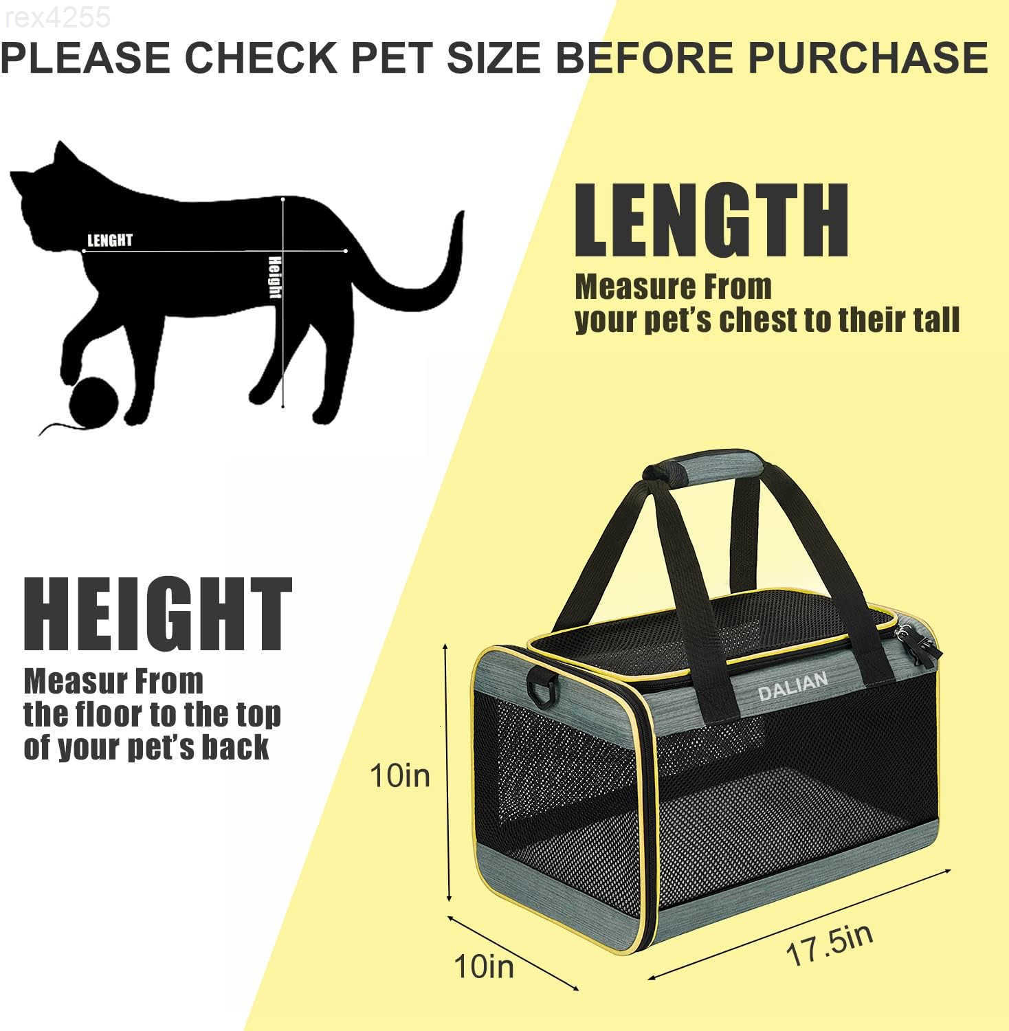 Cat Carrier Airline Approved Pet CarrierDog Carrier SoftSided Pet Travel Carrier Maximum Pet Weight 17 Pounds 175x10 x10W250904