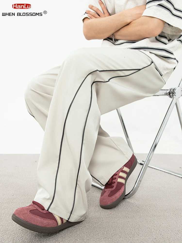 Retro Color Block Side Stripe Casual Pants Men Loose Fit Straight Leg Streetwear Jogger Vintage Sweatpants Spring Summer FashionXJ250904