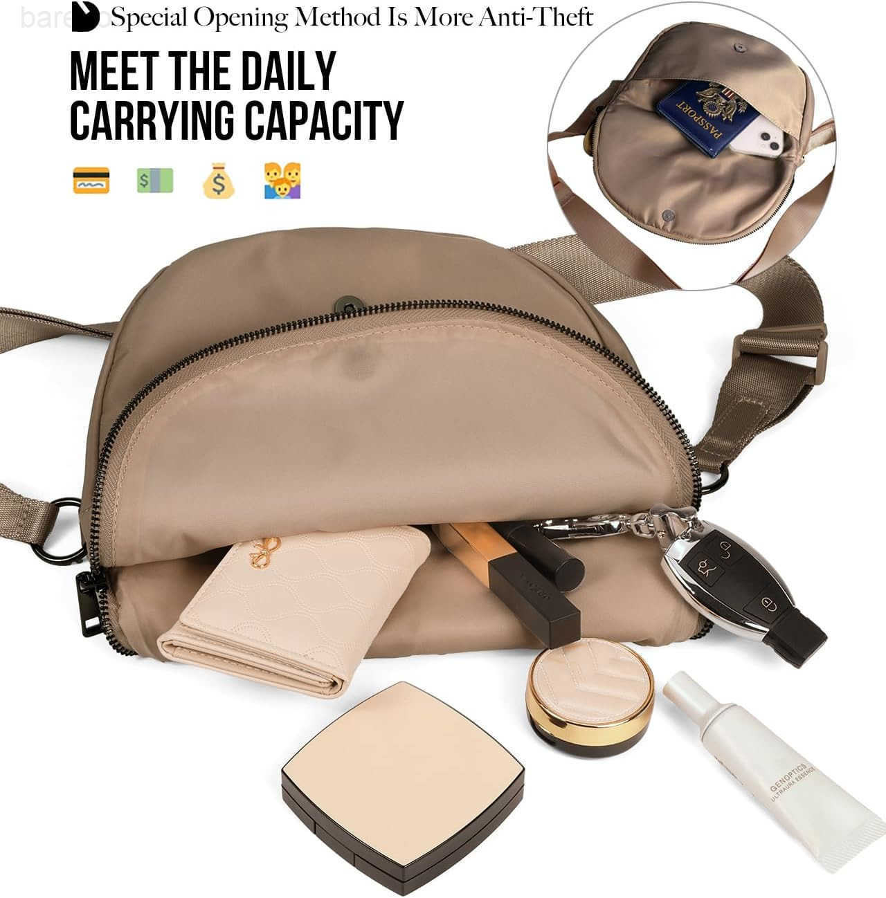 Crescent Bag for Women and Men Fashion Medium Nylon Folding Crescent Moon Bag Single Shoulder Bag with Adjustable Strap M250903