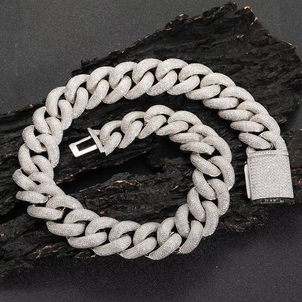 NUOYA Custom Thick 25mm Miami Cuban Link Chain Ice Out Bling Moissanite 18K Gold Plated Custom Length Necklace Mens Hip Hop Jewelry