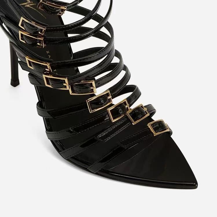 Chengdu Artisan Open-Toe Stiletto Sandals - Crystal Buckle Evening Shoes (Black) Luxury Dress Heels with Glass Heel