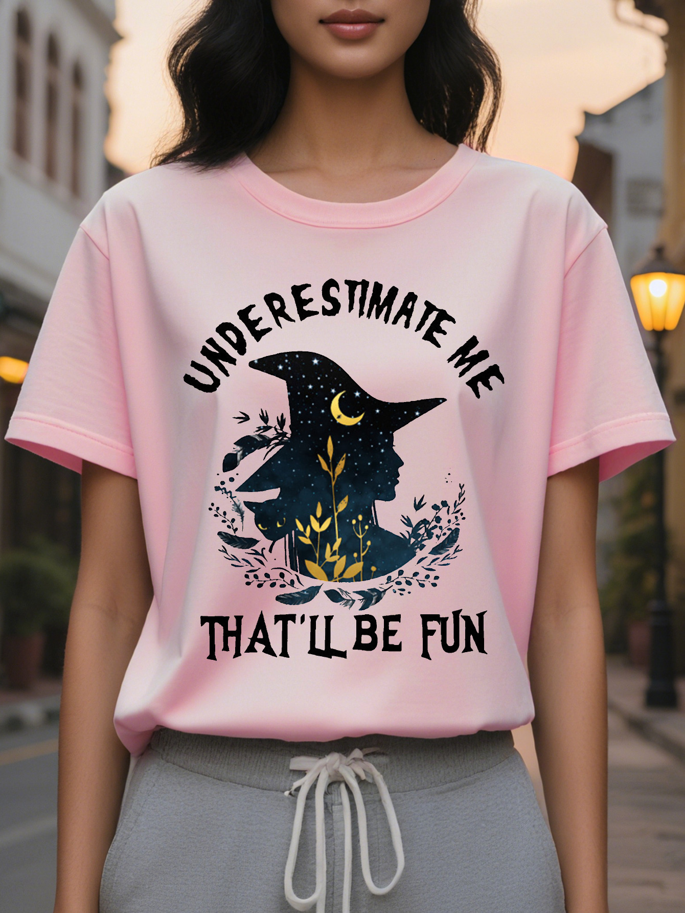 Large XL Women's Underestimate Me That'll Be Fun Graphic T-Shirt Casual Short Sleeve Round Neck Tee with Bold Lettering Plus Size