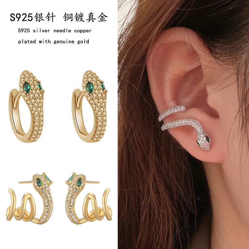 One Piece Snake Ear Designer Luxurious Free Shipping Cuff Earrings Personalized Style Simple Style Micro Inlaid Snake Ear Clip Earrings