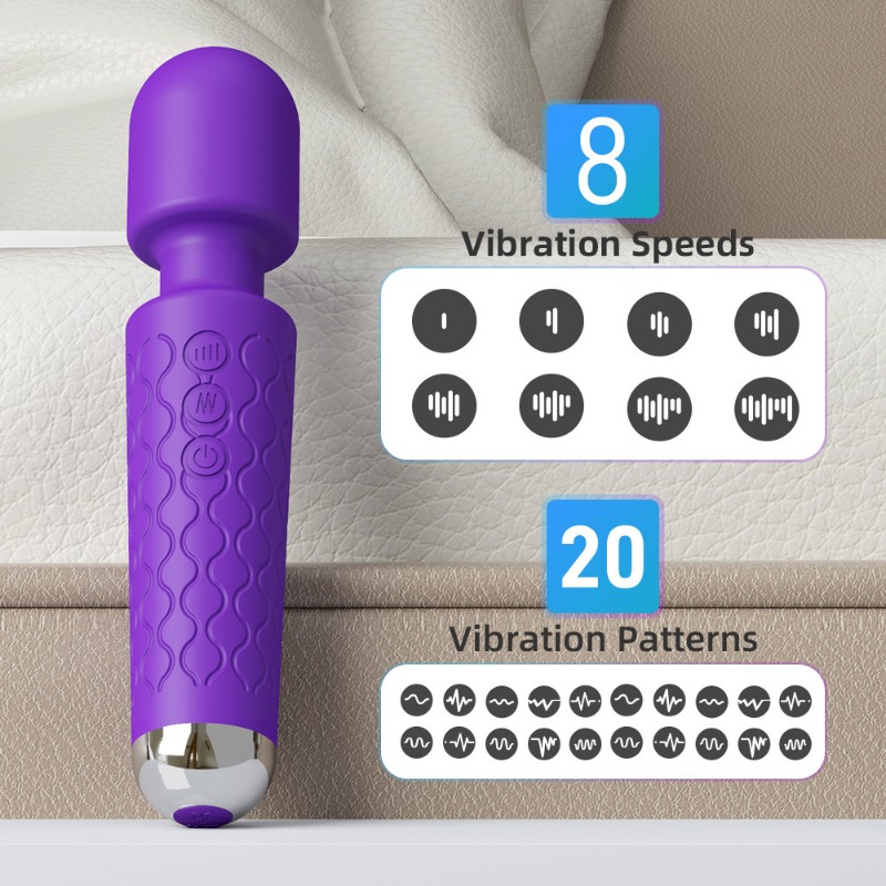 Electric handheld personal massager vibrator - waterproof, USB rechargeable, 20 vibration modes, 8 speeds, memory function, skin soft silicone, ultima