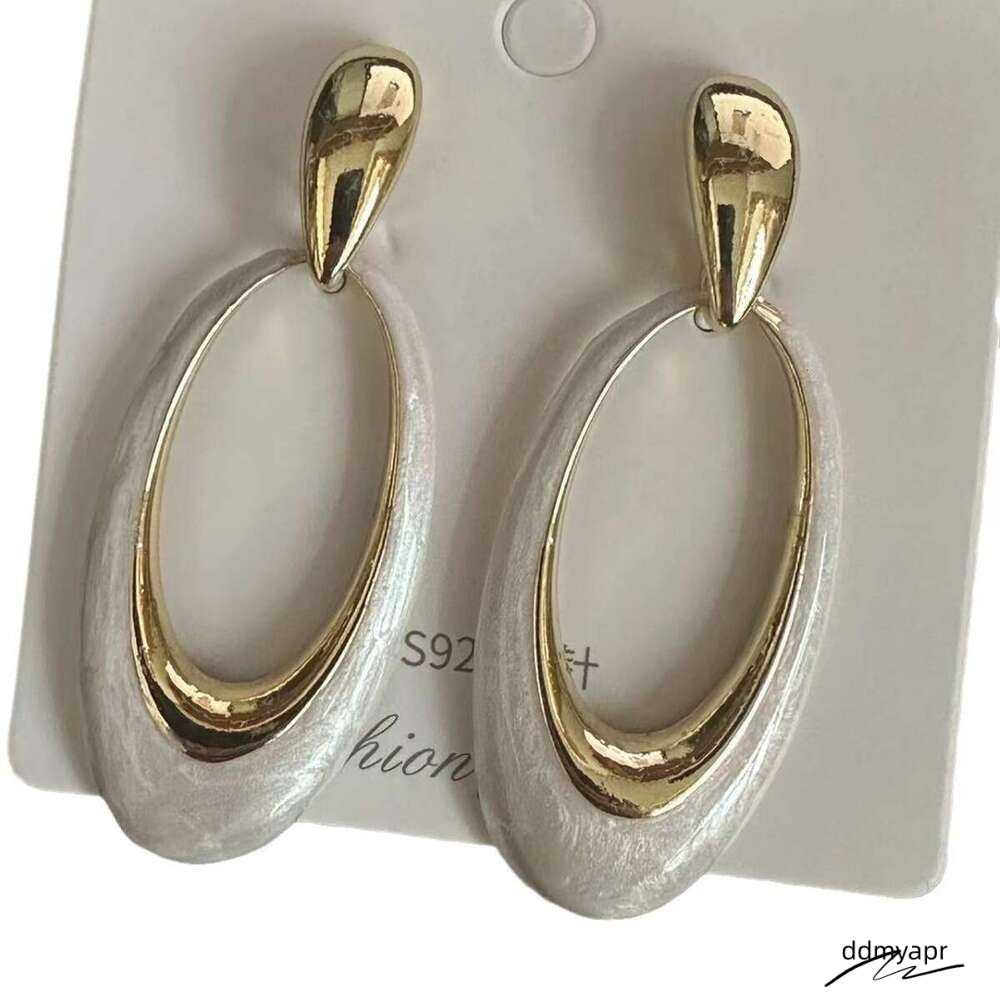 Enamel Geometric - Oversized Ddmyday Hollow Pearl White Dangle Earrings With Shell Motif (2025 Minimalist Statement Jewelry) Ddmyday