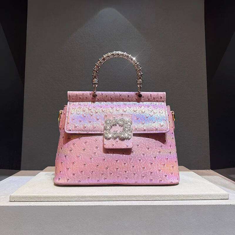 Dia Embedded Leather Handbag 2025 New Sle Single Oulder Crossbody For Women Camel Ostrich Pattern Tote Bag