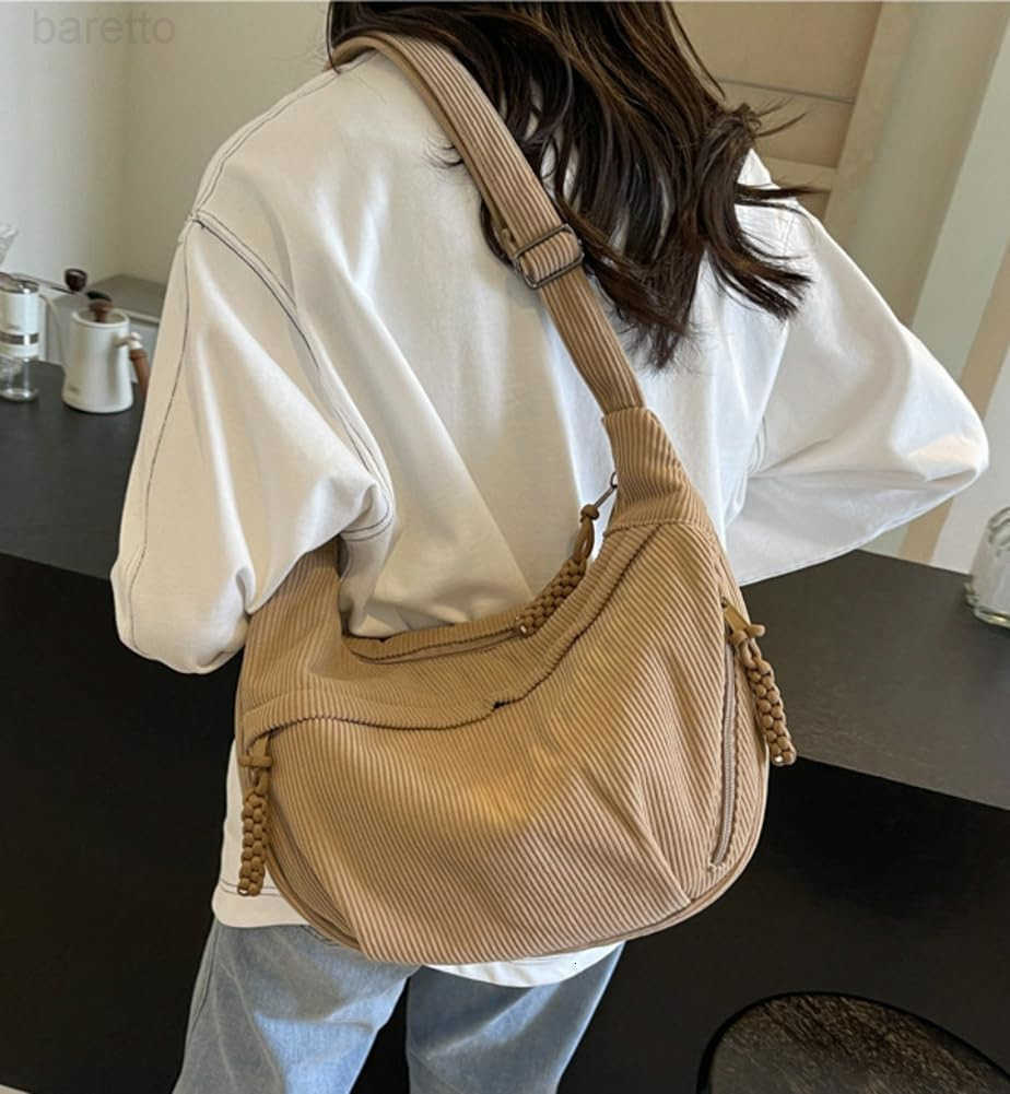 Hobo Bag for Women Men Crescent Shoulder Bag Retro Nylon Canvas Crossbody Bag Slouchy Corduroy Dumpling Bag Purse M250903