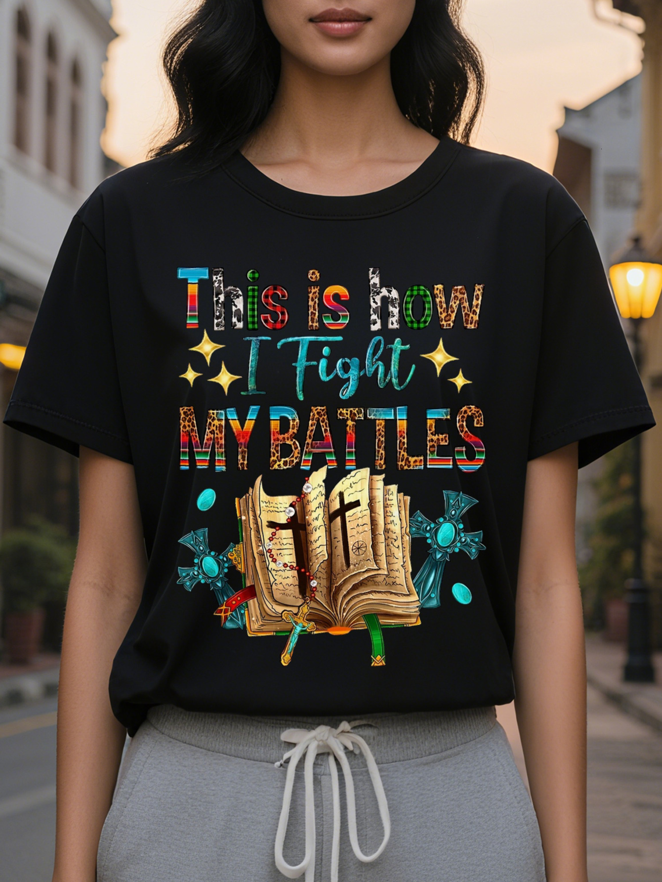 Large XL Country Women's T-Shirt This Is How I Fight My Battles Shirt Summer Graphics Tees Plus Size