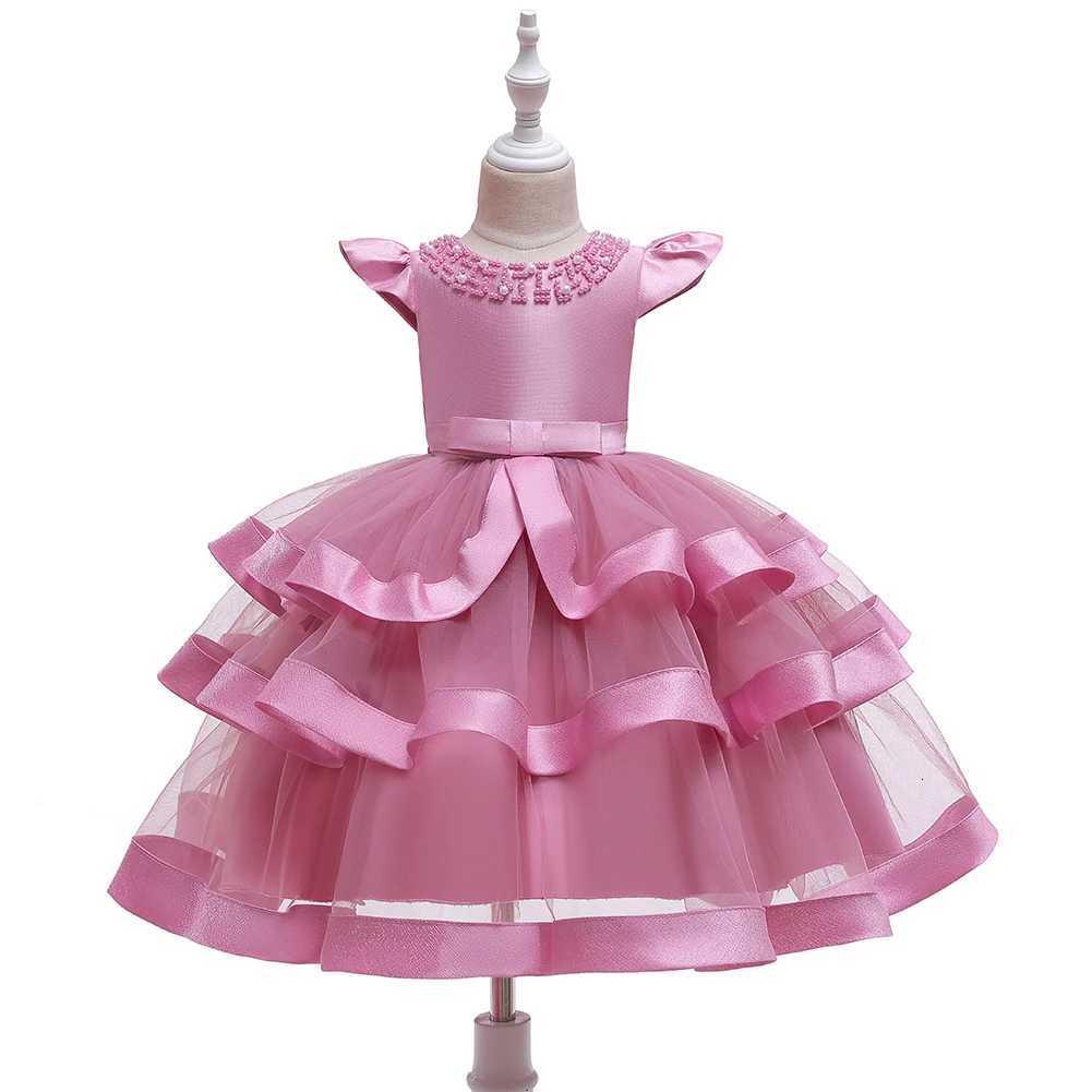 5701 Pink Elegant Party Beaded Dress for Girls Fluffy Cake Dress Suitable for Childrens Birthdays Z250904