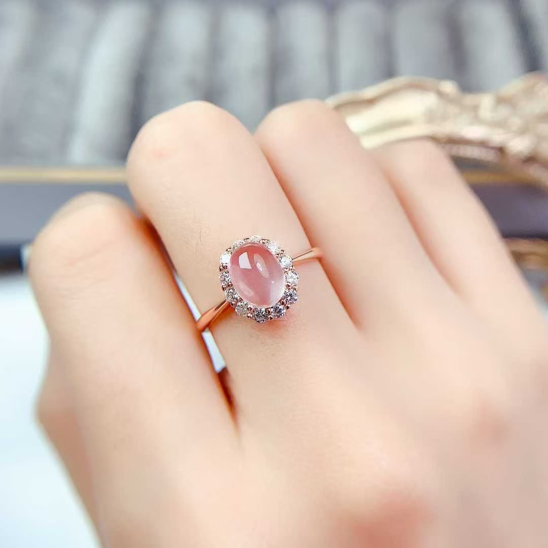 925 silver quartz ring natural rose quartz silver ring with certificate 6mm*8mm quartz jewelry for daily wear