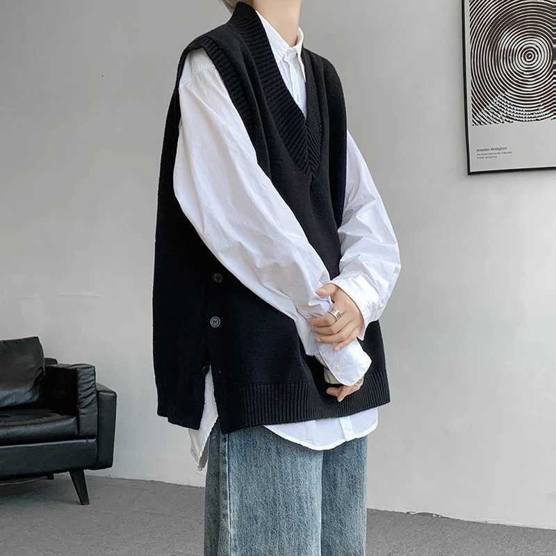Winter Sweater Vest Men Warm Fashion Casual Vneck Knitted Pullover Men Korean Loose Sleeveless Sweater Mens Jumper ClothesXJ250904