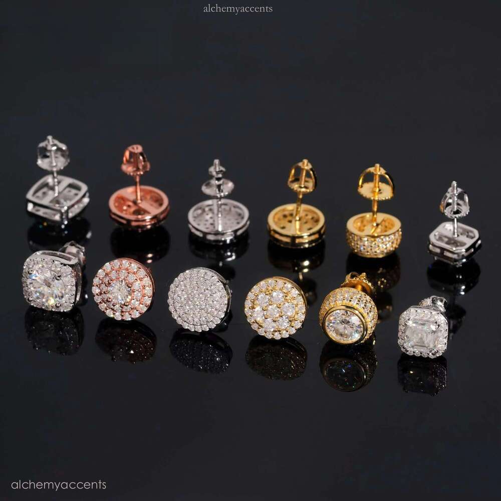 High Quality Sier Men Women Stud Fine Jewelry Hip Hop VVS D Color Moissanite Earrings Screw Back