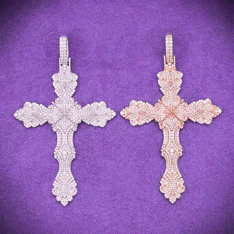 Diamond Tester Hip Hop D Color VVS Moissanite Royal Cross Pendant with 925 Sterling Silver for Women and Men