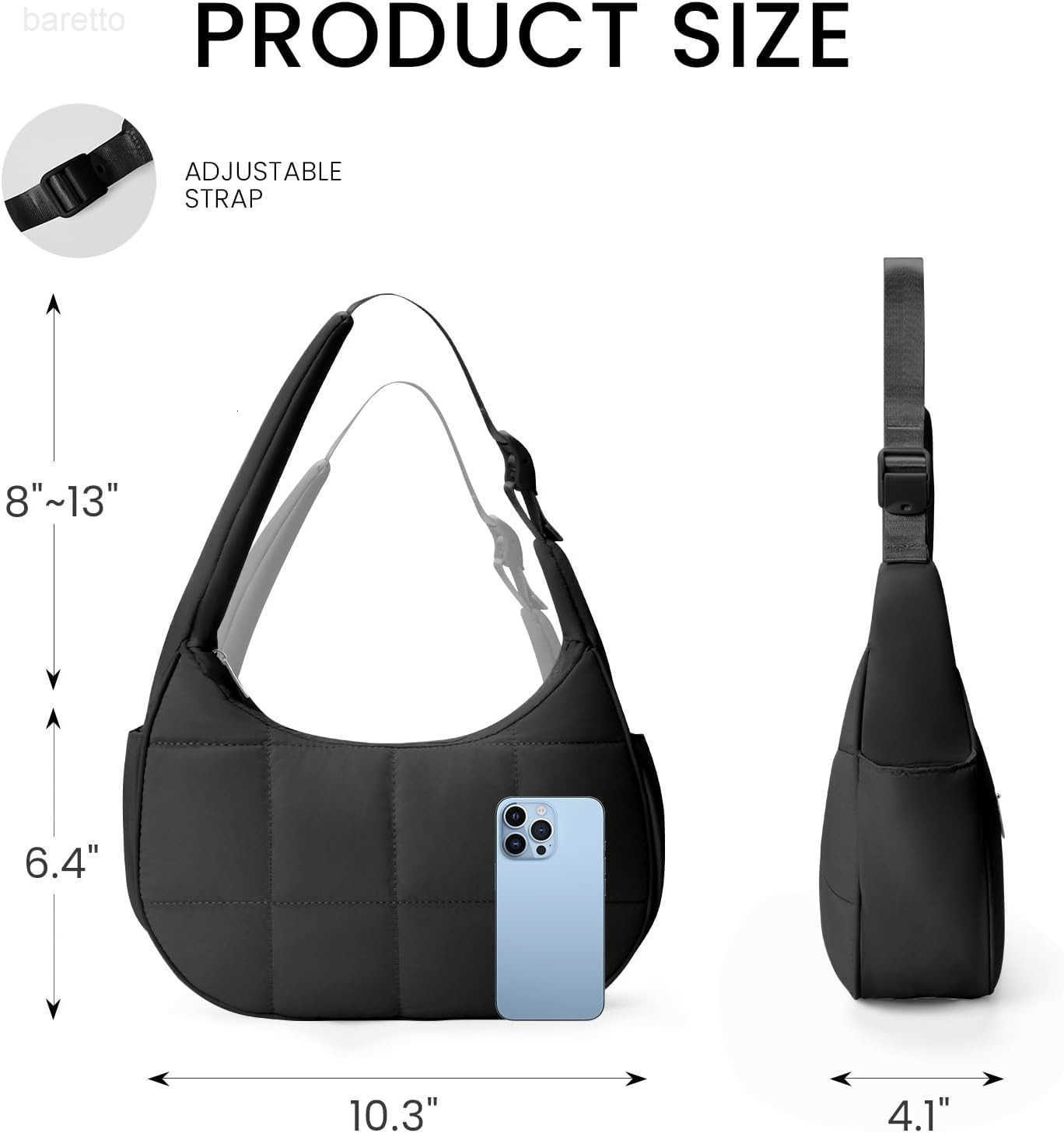 Small Puffer Crescent Shoulder Bag for Women Lightweight WaterResistant Nylon Purse with Adjustable Strap Multiple Pockets M250903