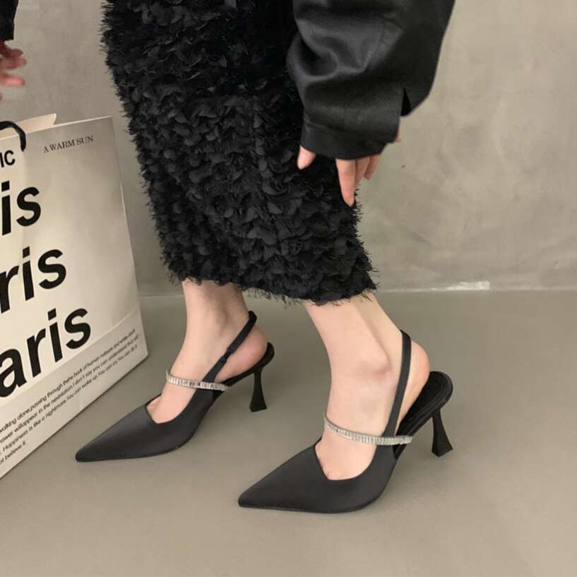 Stunning Sandals to Match Dress Black High Heels Evening Style Designer Shoe Rhinestone Women's 2025 Spring French Mary Jane Single Shoes