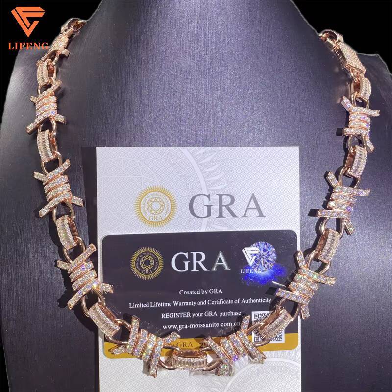 Lifeng Jewelry Custom Cluster Chain Rose Gold Moissanite Necklace with 925 Silver Iced VVS Diamond Hip Hop Cuban Style