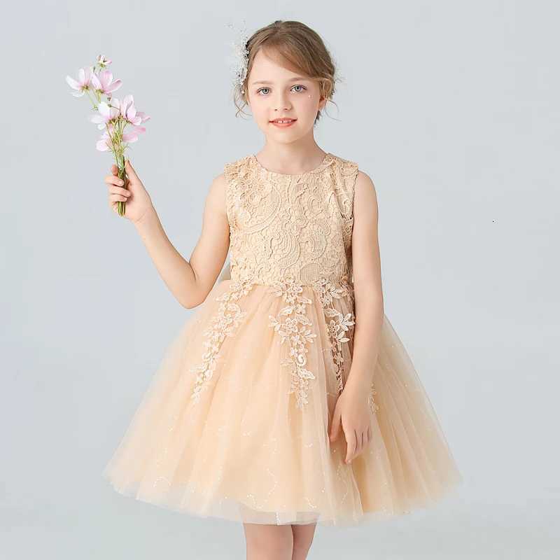 BX8991 White Lace Flower Girl Dress Bows Childrens First Communion Dress Girls Sleeveless Princess Dresses Z250904